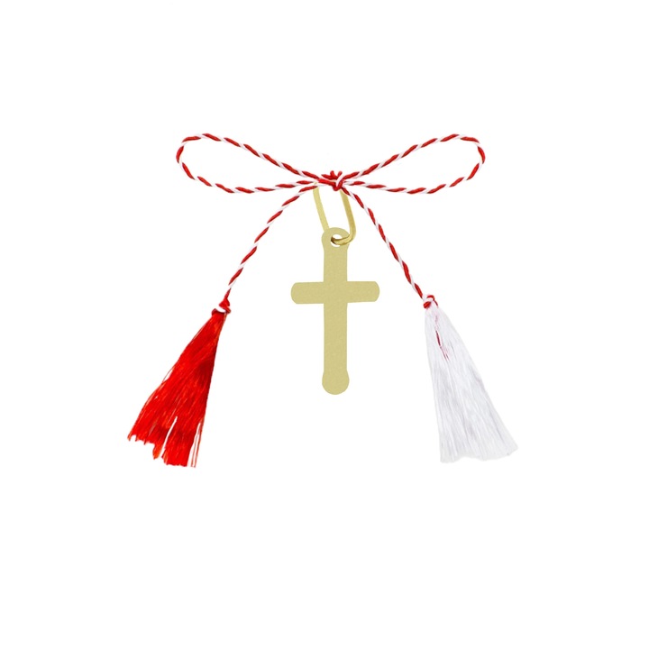 Martisor cu pandantiv cruciulita din aur 14k, lungime 15 mm, latime 9 mm
