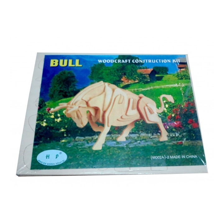 Puzzle lemn 3D -2 foi Colorarte taur, 230x185mm, 38 piese