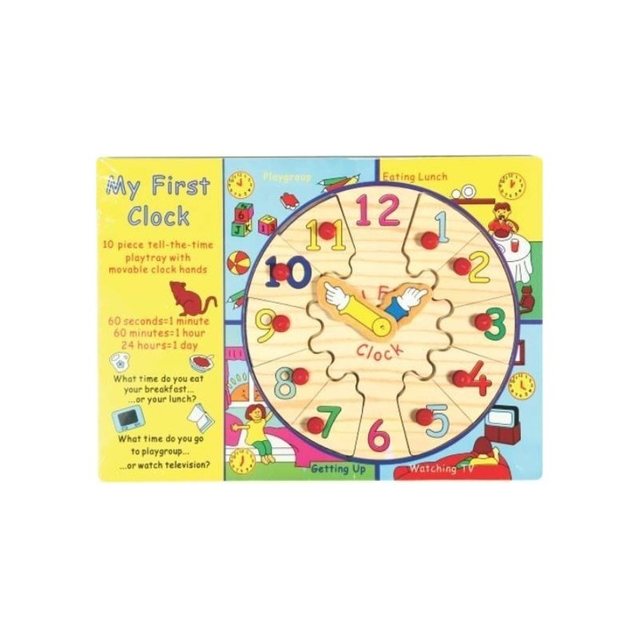 Puzzle lemn decupat COLORARTE, ceas perete - diverse tipuri, 290x220mm, 10 piese