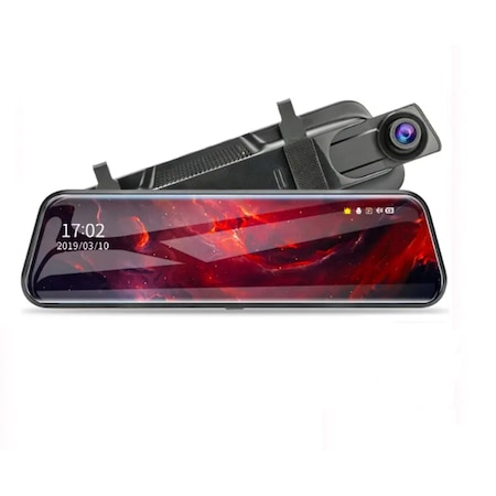 Camera auto incorporata in oglinda retrovizoare, cu 2 camere fata/spate HD, Touch, WiFi, Vedere de noapte, Detecteaza miscarea, Monitorizeaza parcarea, Senzor de lumina