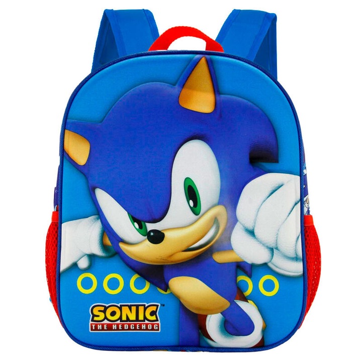 Ghiozdan copii Sonic the Hedgehog - Sonic 2, design 3D multicolor, inaltime 31 cm