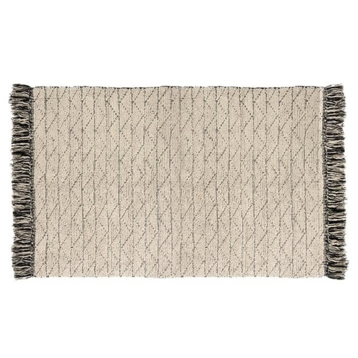 Covor decorativ, model reliefat, bej cu franjuri, 130x90 cm