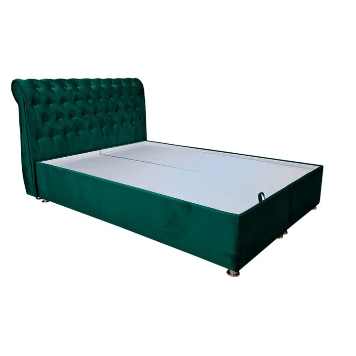 Pat Luckycrown tapitat 160 x 200 cm verde cu lada pentru depozitare