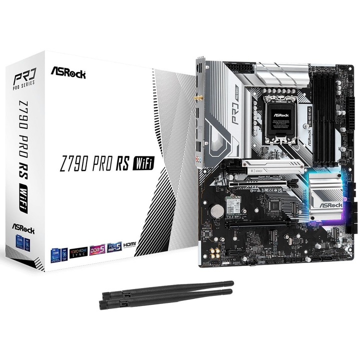 Дънна платка ASRock Z790 Pro RS WiFi - Motherboard - ATX - LGA1700 Socket - Z790 Chipset - USB 3.2 Gen 1, USB 3.2 Gen 2, USB-C 3.2 Gen2, USB-C 3.2 Gen 2x2 - Bluetooth, 2.5 Gigabit LAN, Wi-Fi - onboard graphics (CPU required) - HD Audio (8-ch Z790PRORSWIFI