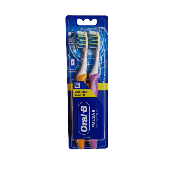 2 db Oral-B Pulsar Pro-Expert fogkefe készlet elemekkel, narancssárga és rózsaszín