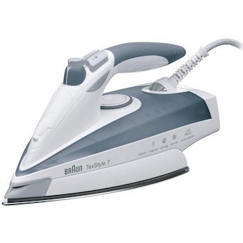 Fier de calcat Braun TexStyle 775, Talpa Eloxal , 2400 W, 0.4 l, 50 g/min, 170 g/min, 2.5 m, Alb/Gri Fier de calcat Braun TexStyle 775, Talpa Eloxal , 2400 W, 0.4 l, 50 g/min, 170 g/min, 2.5 m, Alb/Gri