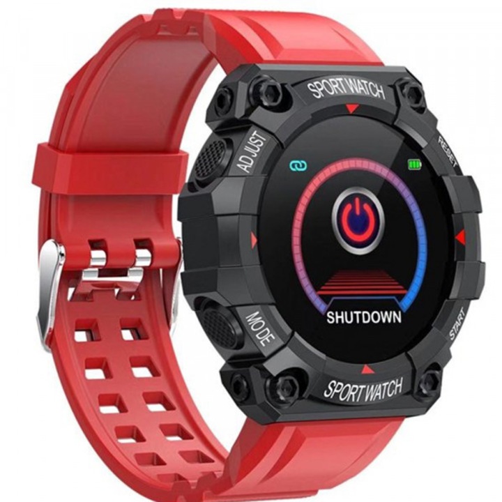 Смарт часовник Smartex FD68-R, Сатурация Sp02, Крачки, Пулс, Калории, Bluetooth, Водоустойчив, Червен/Черен