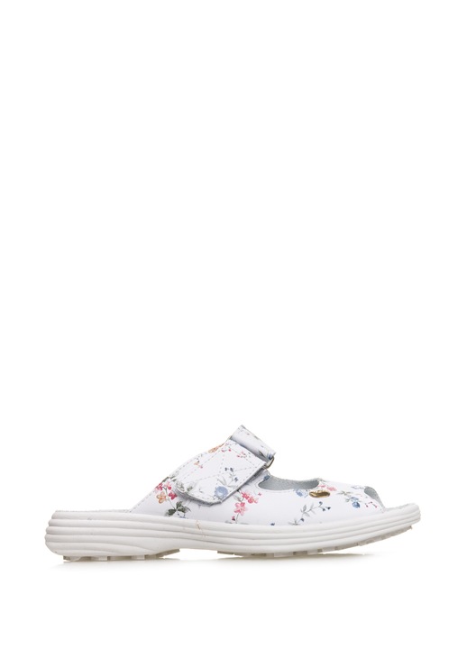 Papuci deschisi din piele Tellus 54-09, Alb floral, 37
