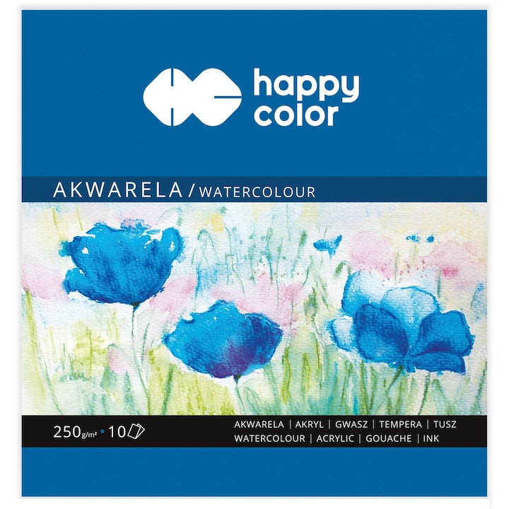 Rajzlap akvarellekhez, Happy Color, 15 x 15 cm, 250 g/m2, 10 lap