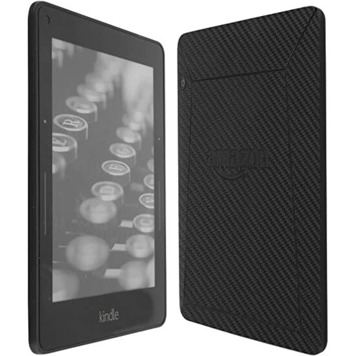 Folie autocolanta Skin, pentru Kindle 2019, ecran 6", carbon negru, protectie spate