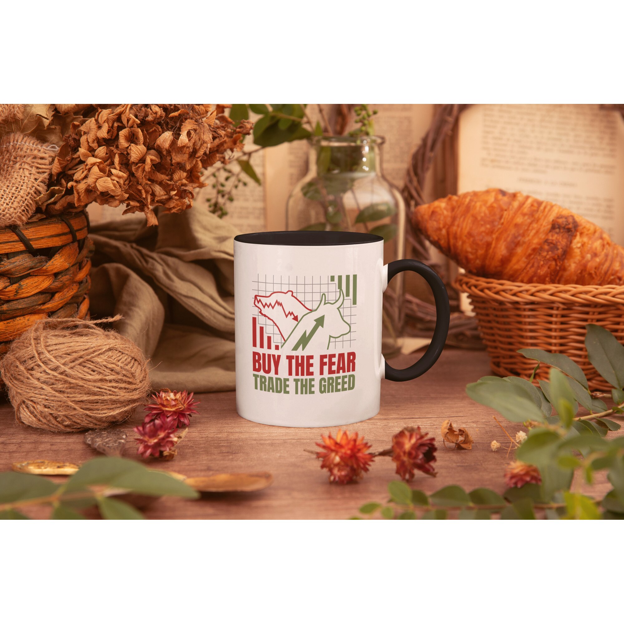 Személyre szabott bögre intelligens befektetőknek, angol nyelvű üzenettel:  Buy the Fear, Trade the Greed, Stock Market, Crypto, Befektetés, Kerámia,  ...