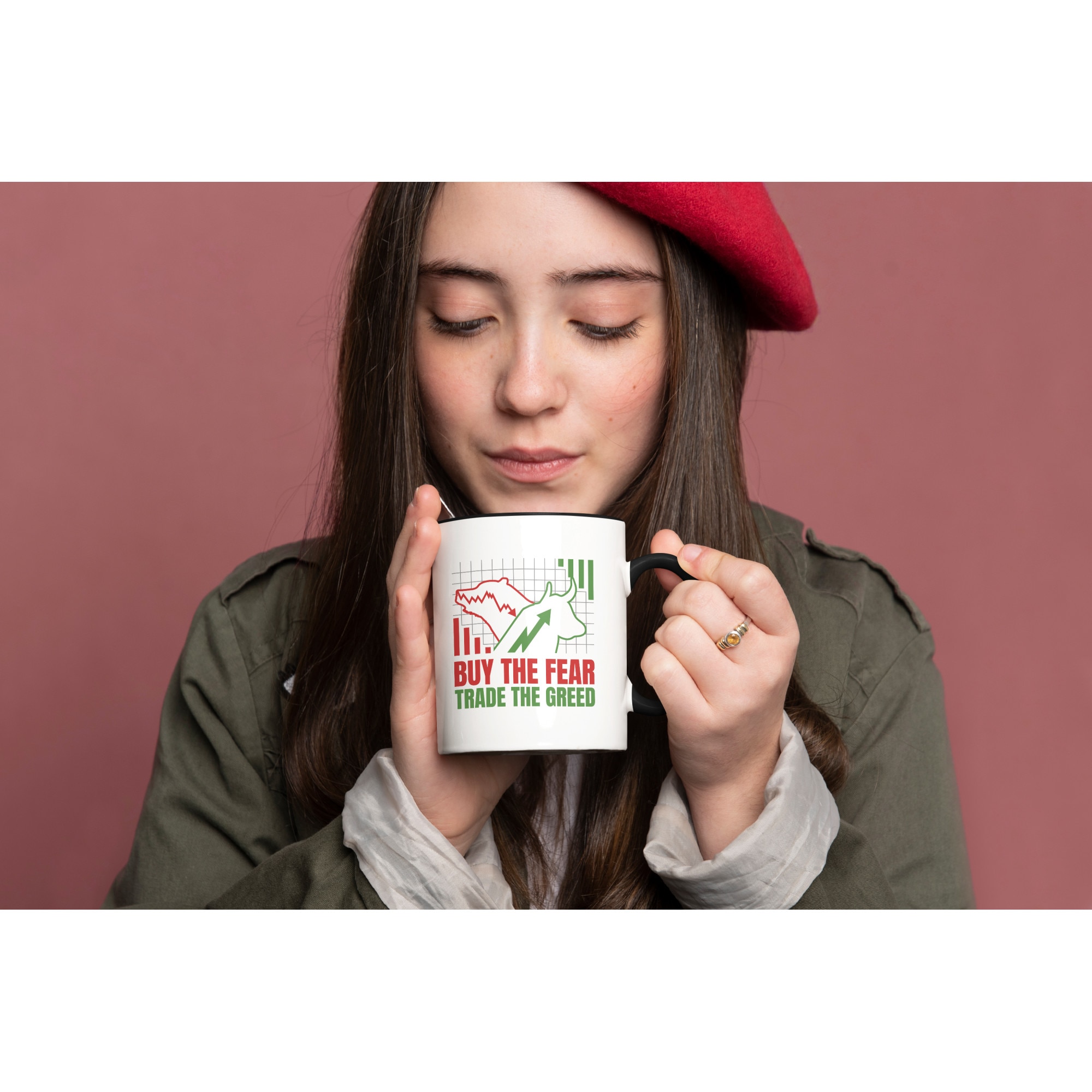 Személyre szabott bögre intelligens befektetőknek, angol nyelvű üzenettel:  Buy the Fear, Trade the Greed, Stock Market, Crypto, Befektetés, Kerámia,  ...