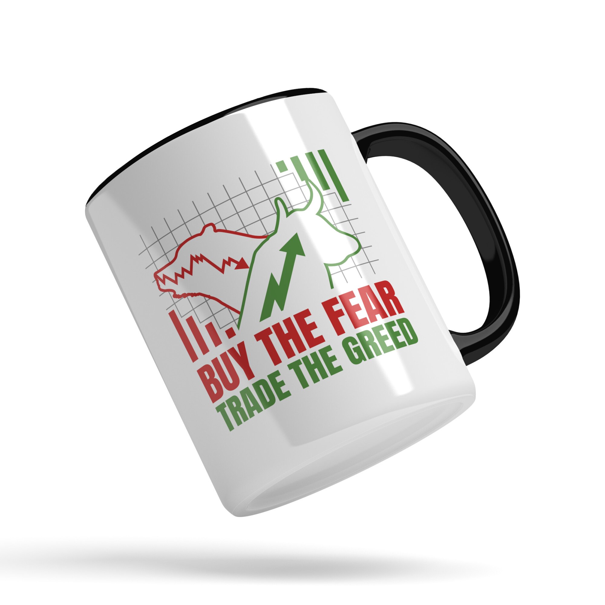 Személyre szabott bögre intelligens befektetőknek, angol nyelvű üzenettel:  Buy the Fear, Trade the Greed, Stock Market, Crypto, Befektetés, Kerámia,  ...