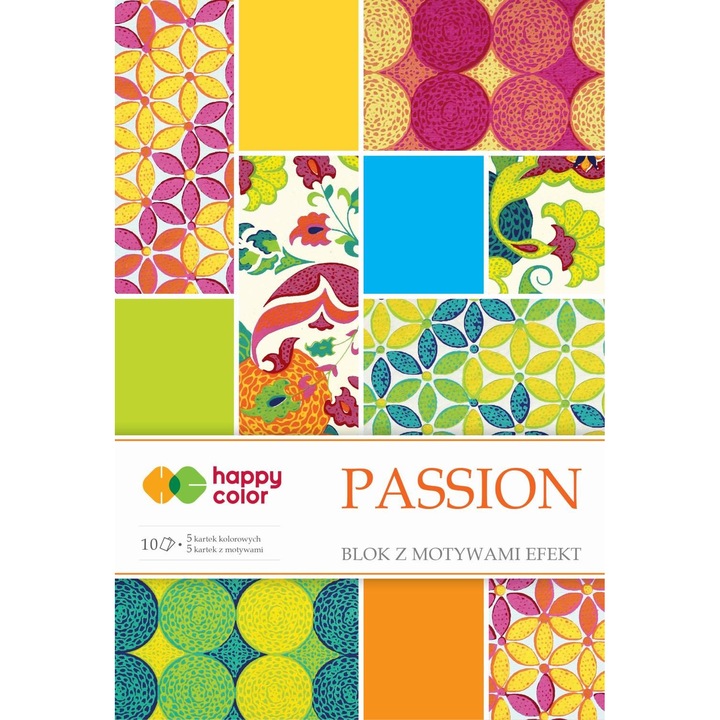 10 lapos Passion dekorációs papírlap, Happy Color, 20 x 29 cm, Többszínű