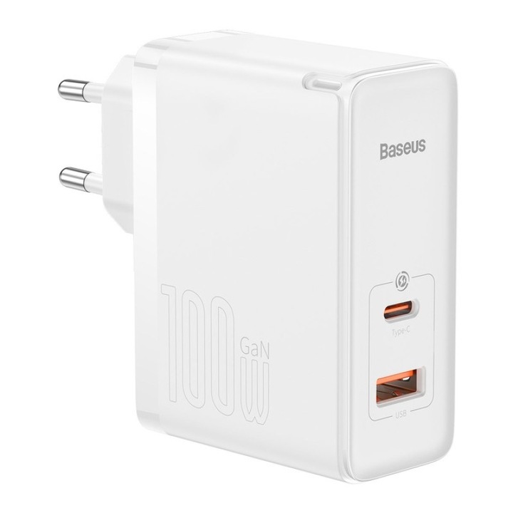Baseus GaN5 Pro USB-C + USB fali töltő, 100W + 1m kábel, fehér