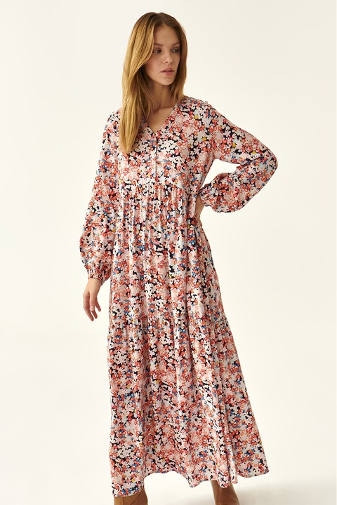 Tatuum, Rochie cu imprimeu floral si model stratificat Sforia, Portocaliu/Roz