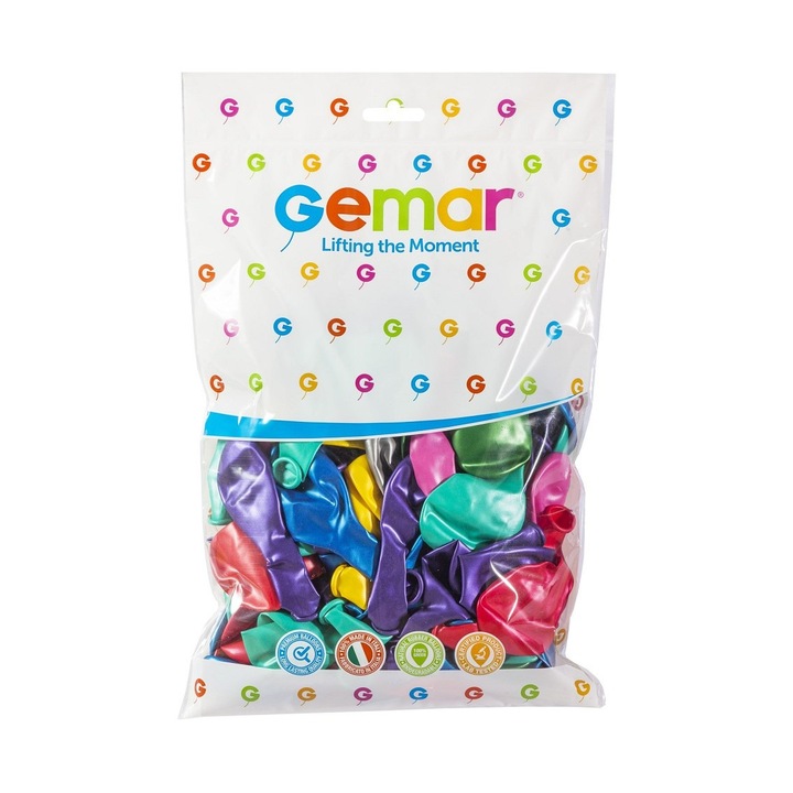 Комплект 100 балона Gemar Mix AM80, Латекс, 20 см, Многоцветен