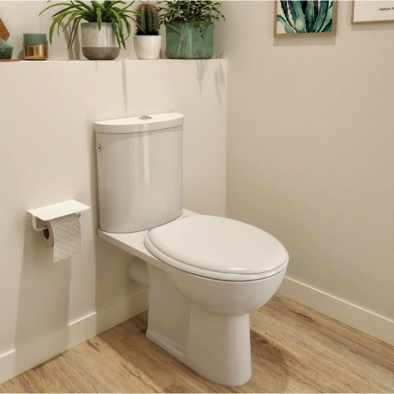 Capac WC Essential, inchidere lenta, balamale inox, din MDF, alb lucios