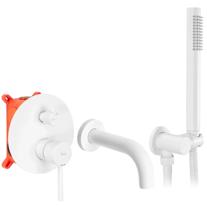 Смесител за вана за вграждане Rea Lungo с месингова кутия, бял