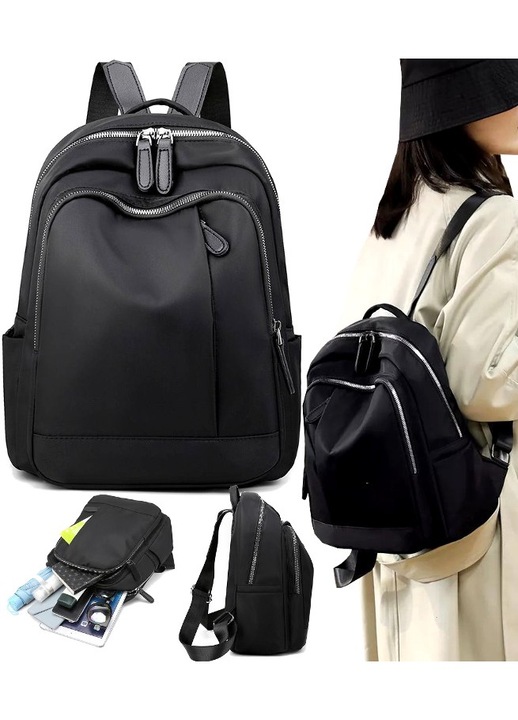 Дамска раница, Edibazzar, 33x27x16 см, Текстил, Черна