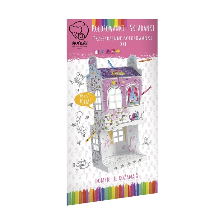 Книжка за оцветяване, Монуми, 3D къща, 35x18 см, бяло/черно