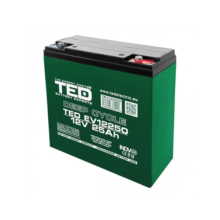 Acumulator AGM VRLA 12V 25A Deep Cycle 181mm x 76mm x h 167mm pentru vehicule electrice M5 TED Battery Expert Holland TED003782 2