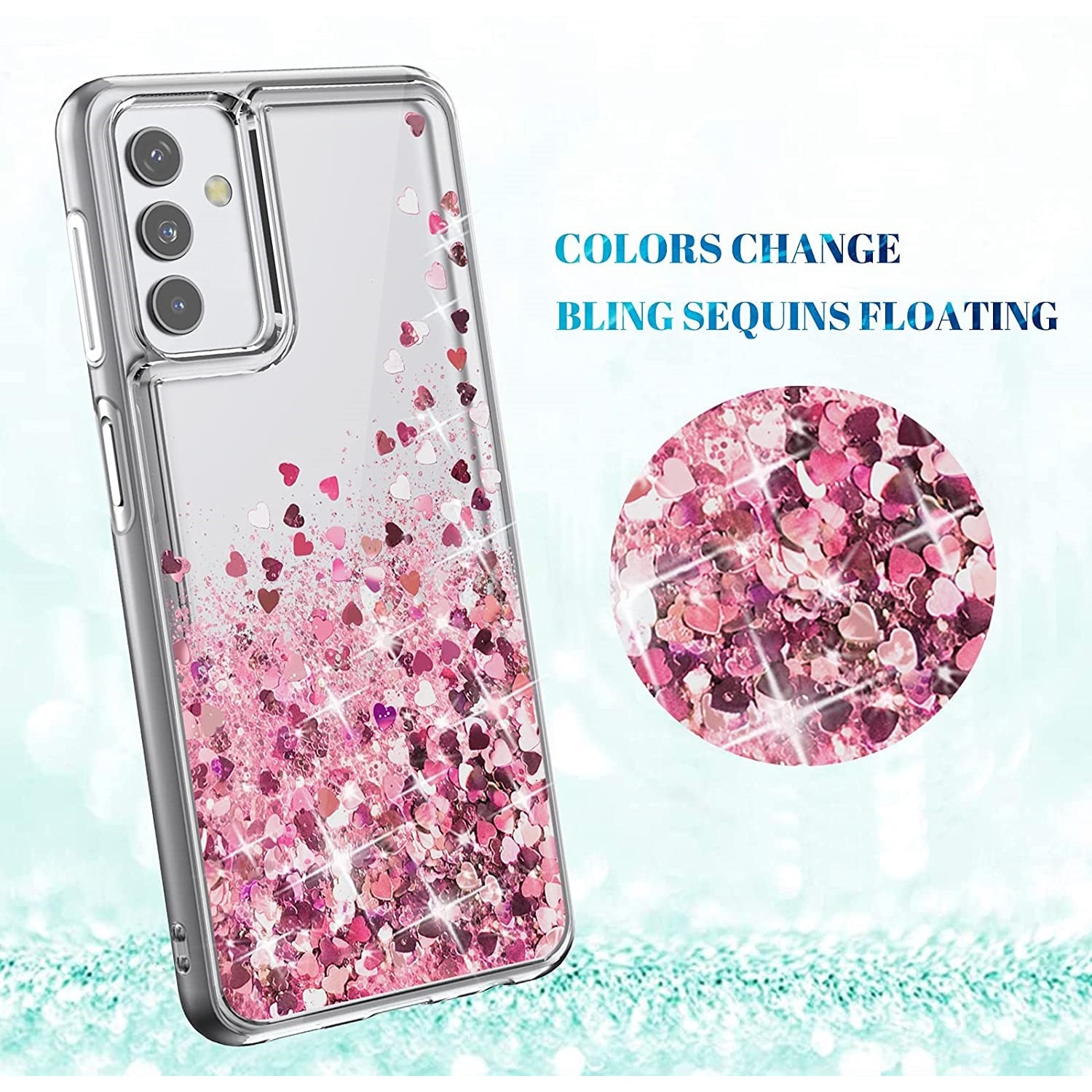 Husa compatibila cu Samsung Galaxy A14, cu Apa si Sclipici, Glitter, Fashion, protectie camera, Roz, PlanetPhone