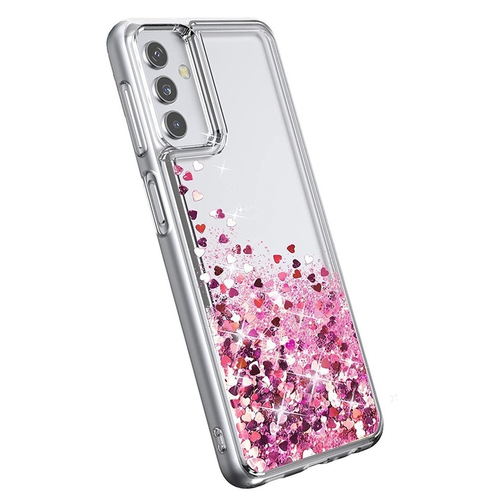 Husa compatibila cu Samsung Galaxy A34, cu Apa si Sclipici, Glitter, Fashion, protectie camera, Roz, PlanetPhone