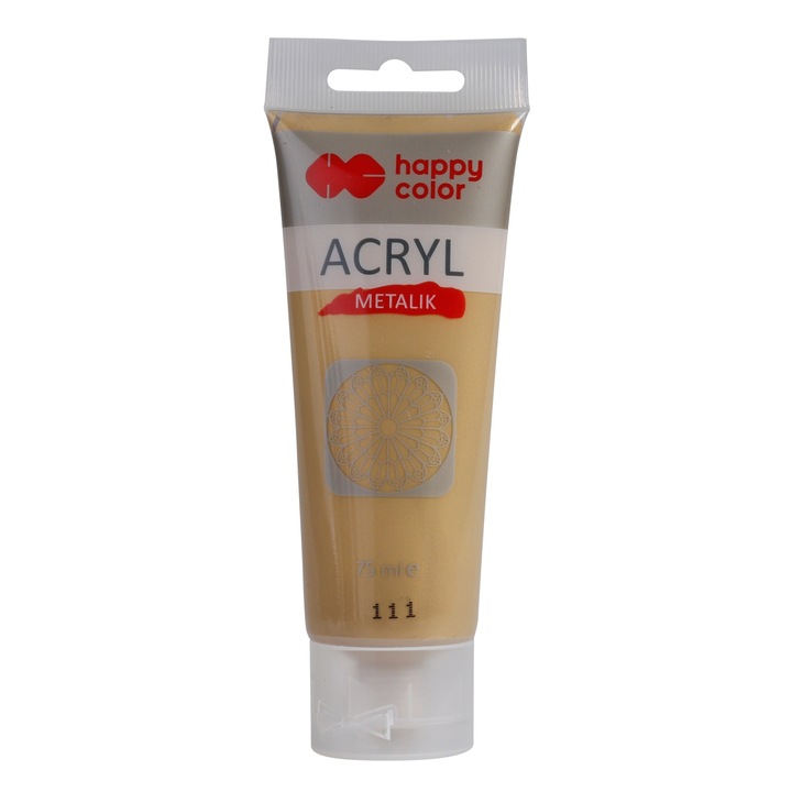Vopsea acrilica pe baza de apa, Happy Color, 111, Aspect metalic, 75 ml, Auriu