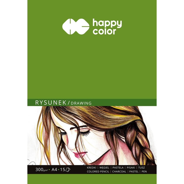 Bloc de desen A4, 300g Happy Color, 15 file, 300 g/m2, Alb