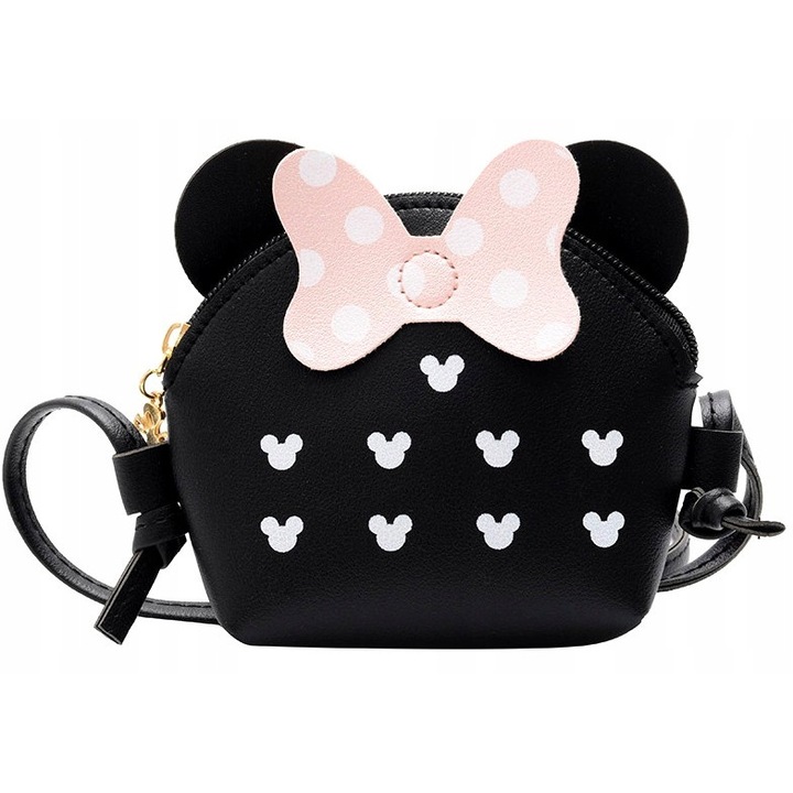 Lány táska, egér, Edibazzar, 13x12x4 cm, ökológiai bőr, fekete/rózsaszín