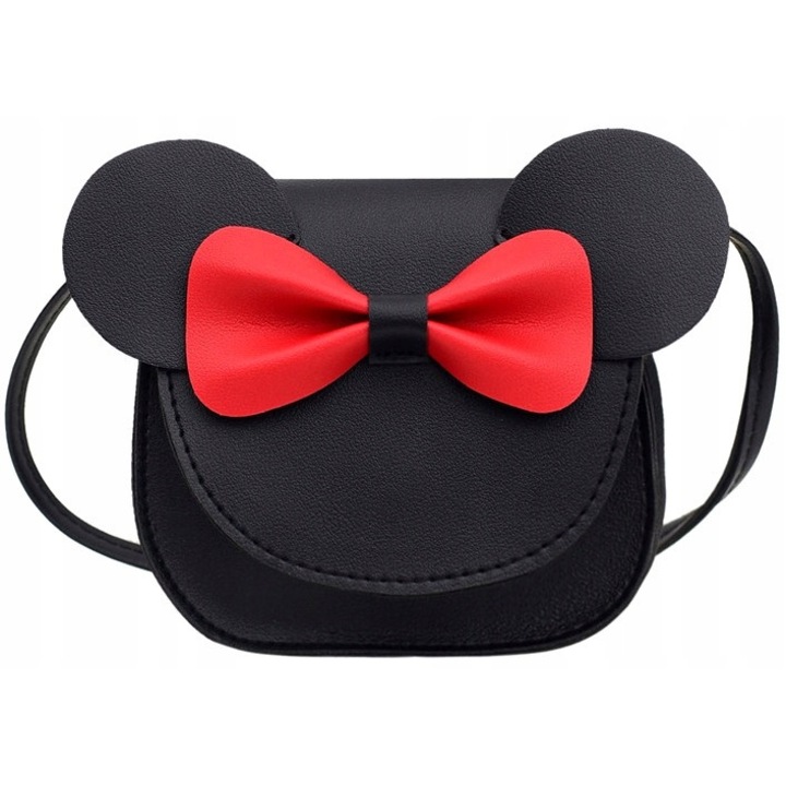Geanta pentru fete mouse, Edibazzar, 13x13x4 cm, Piele ecologica, Rosu/Negru