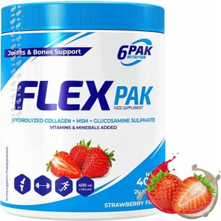 Хранителна добавка, 6PAK Nutrition FLEX PAK, ягоди, прах 400гр