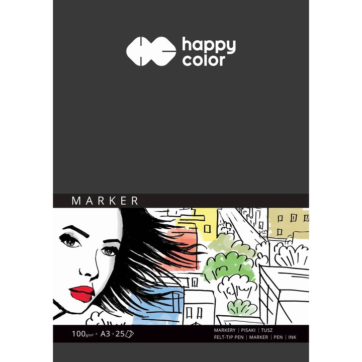 Bloc de desen, Happy Color, A3, 100 g/m2, 25 file, Alb