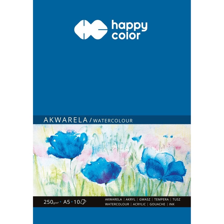 Блок за рисуване, Happy Color, A5, 250 g/m2, 10 листа, Бял