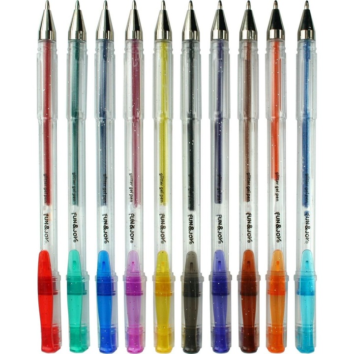 Комплект от 10 гел химикалки с блясък Fun&Joy, Titanum, 1 mm, Multicolor