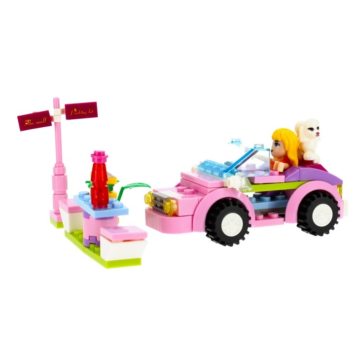 Set 96 piese constructie masina, Alleblox, Fete, Multicolor, 6+