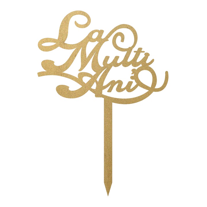 Topper tort La multi ani, Inedit Print, TC31, Auriu, 10 cm