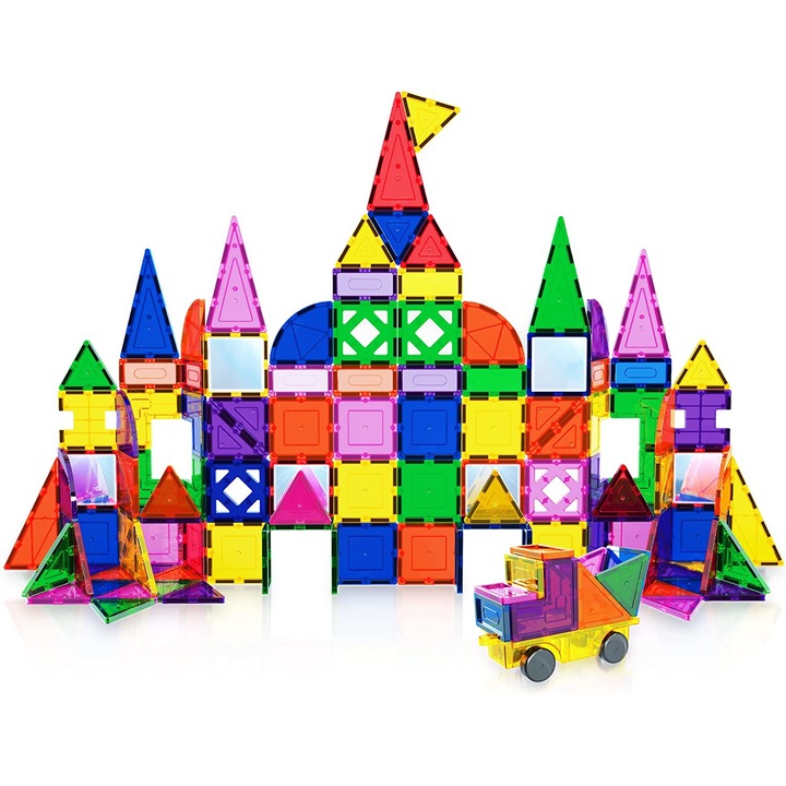 Set de construit PicassoTiles, 152 piese magnetice de constructie