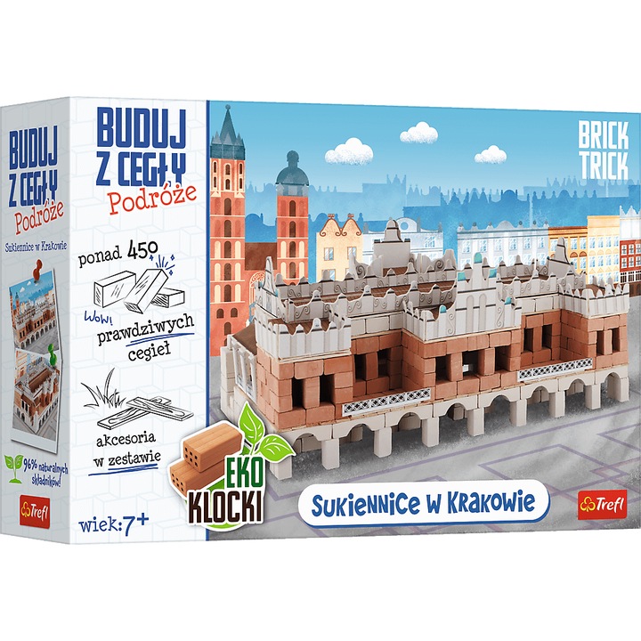 Trefl Brick Trick Travel Építőkészlet, Posztócsarnok Krakkó, 450 db, Tégla/Fa, 7+ év, natúr