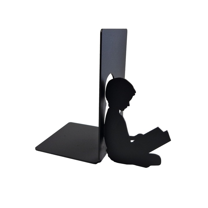 Olvasó fiú könyvtámasz, 185x195 mm, fém, matt fekete