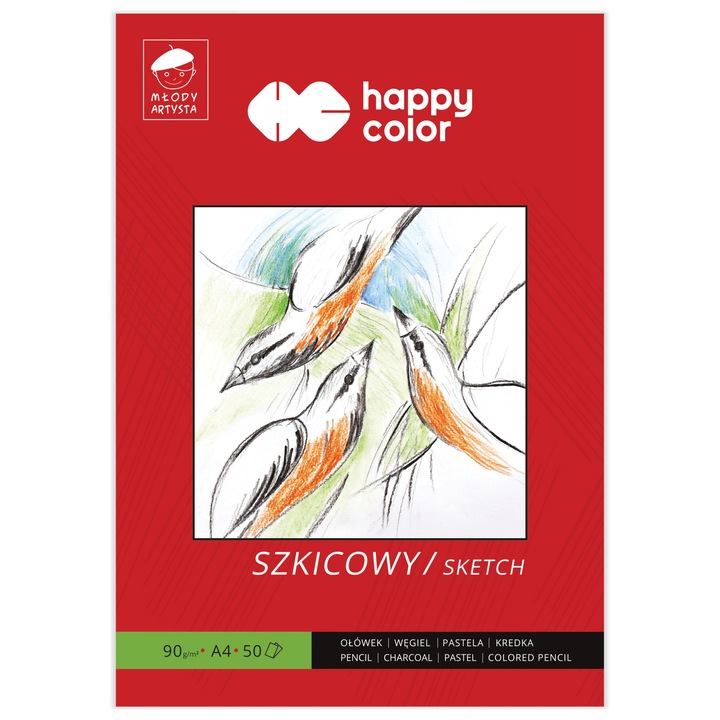 Блокче за рисуване, Happy Color, A4, 50 листа, 90 g/m2, Бял