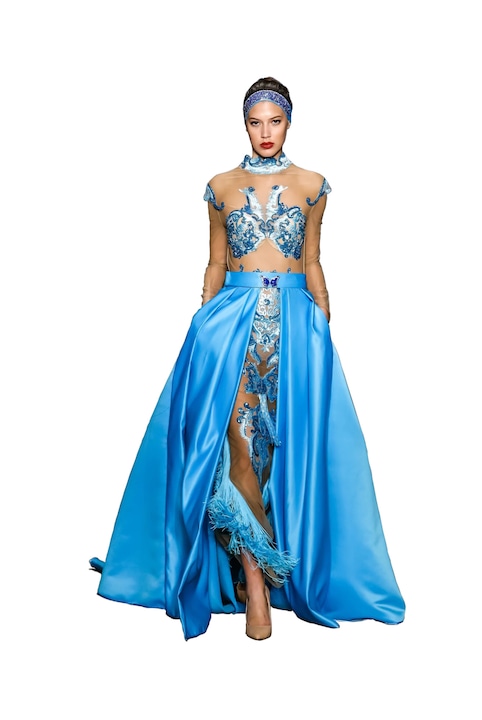 Rochie de seara Haute Couture, style 2 in 1 cu fusta detasabila, Albastru, One Size INTL