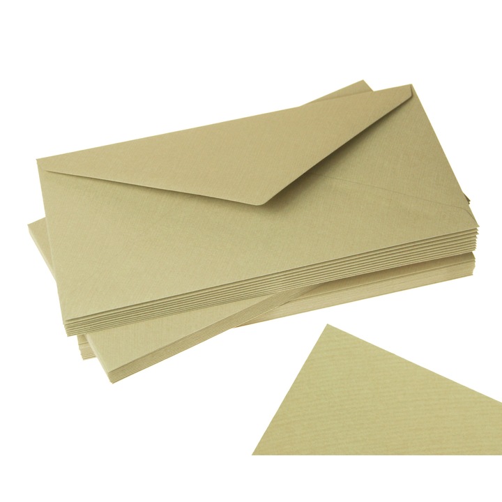 Комплект от 10 декоративни плика DL, Shan, Хартия, Раирана шарка, 11 x 22 см, Светло бежово