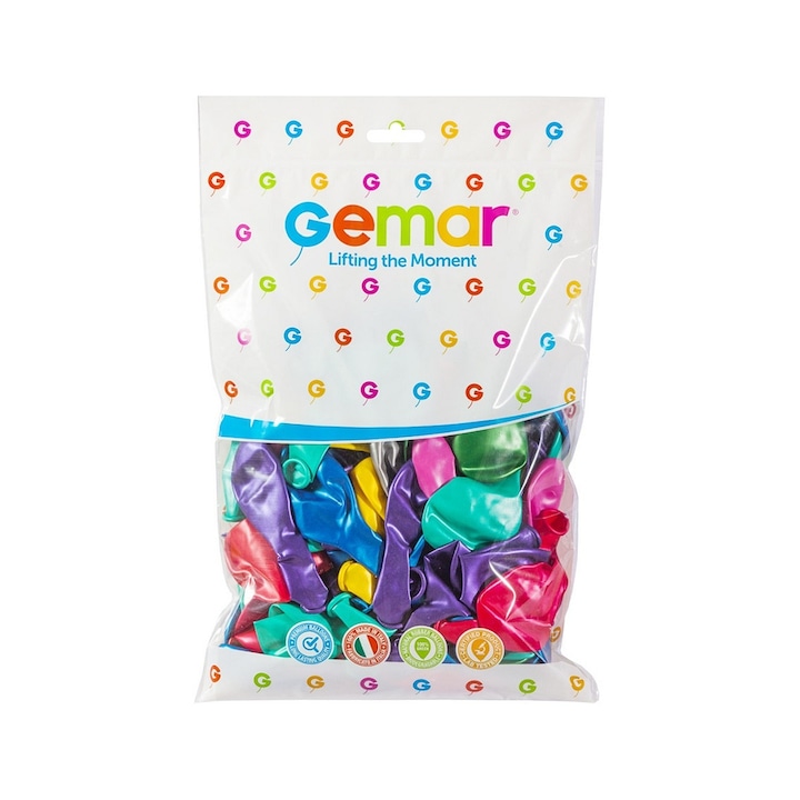 Комплект от 100 балона Gemar, латекс, 25 см, многоцветни