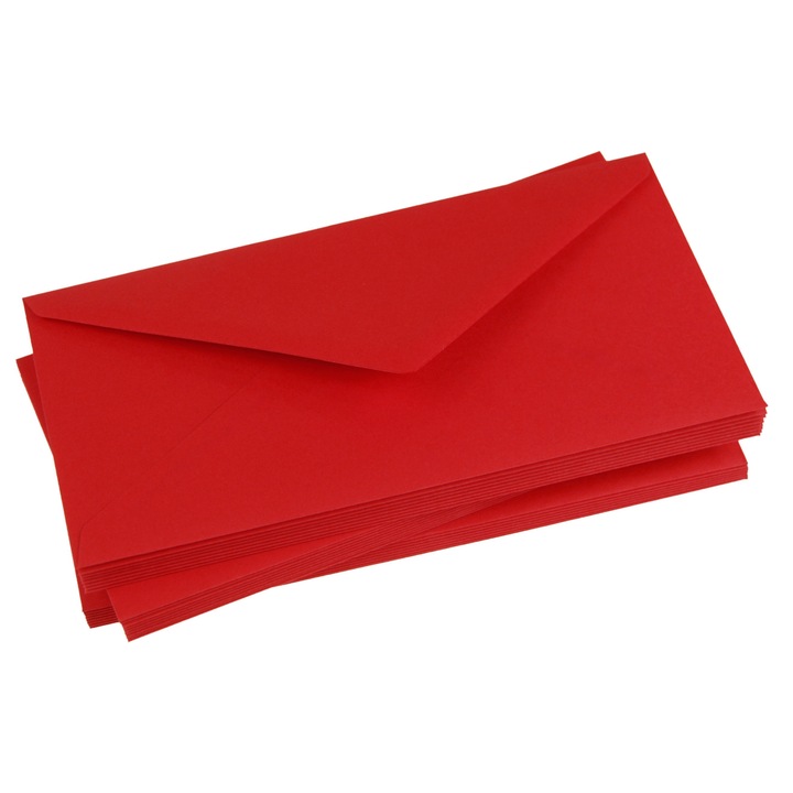 Комплект от 10 DL плика Shan 1026892929, Хартия, Червен, 11 х 22 см