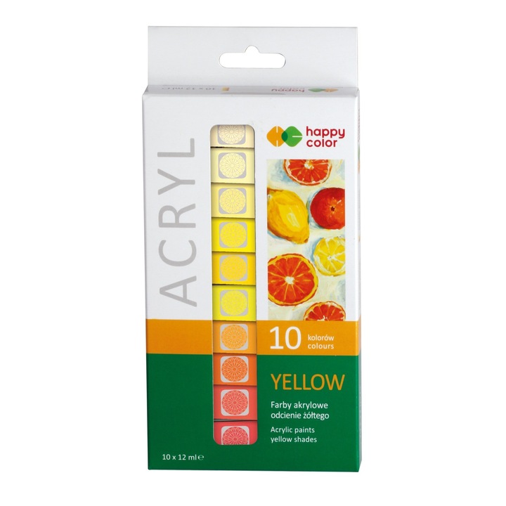 Комплект от 10 акрилни бои, Happy color, 12 ml, Multicolor