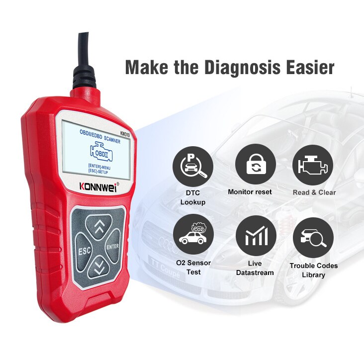 Tester auto, KONNWEI, OBDII, 11 Moduri, Rosu eMAG.ro
