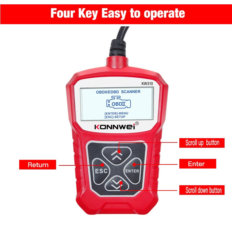 Tester auto, KONNWEI, OBDII, 11 Moduri, Rosu eMAG.ro