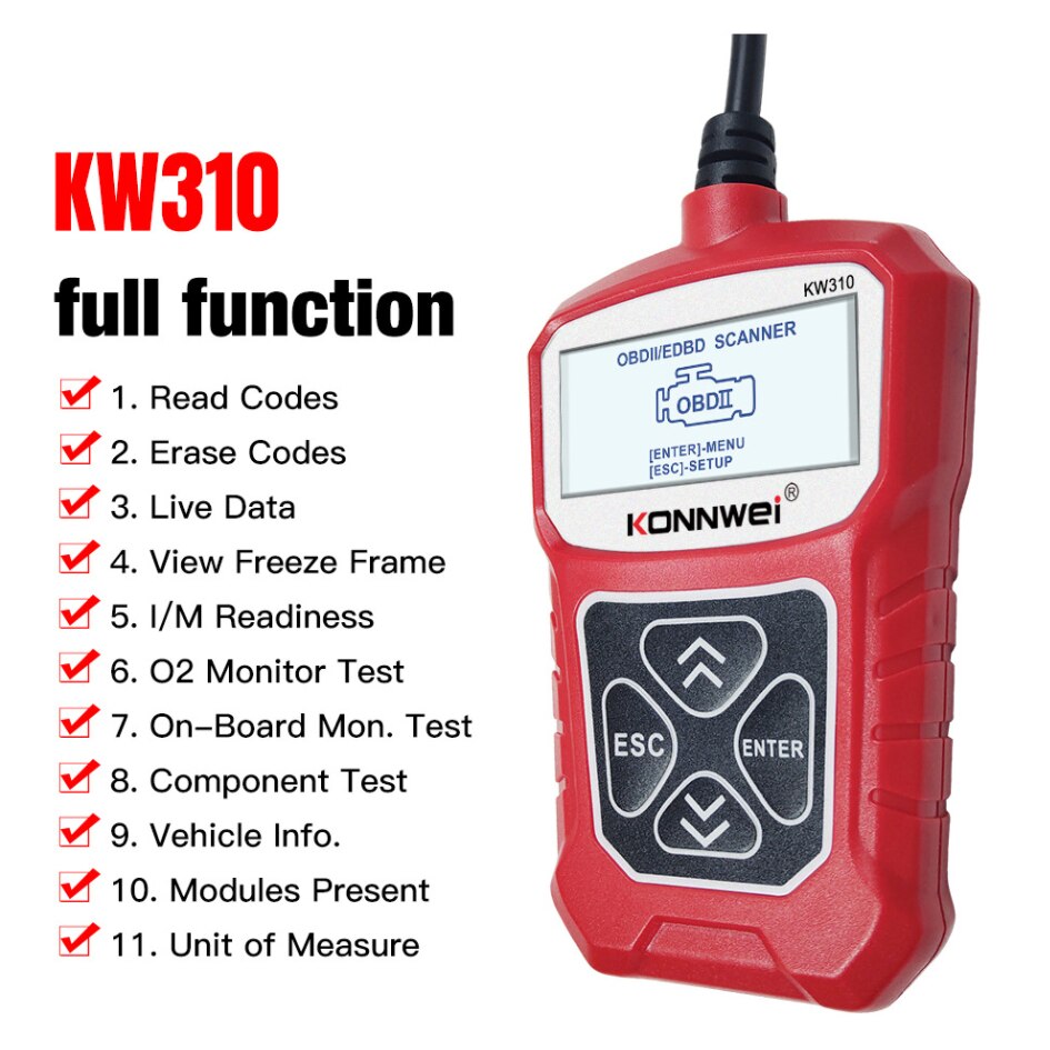 Tester auto, KONNWEI, OBDII, 11 Moduri, Rosu eMAG.ro